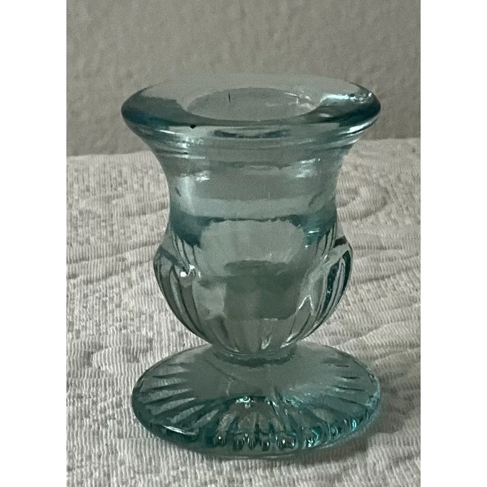 Depression Era Small Candle Holder Tapered‎ Blue Cottageore Grannycore